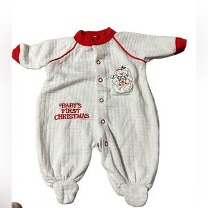 Vintage 80s Baby’s First Christmas Embroidered Footie Onesie